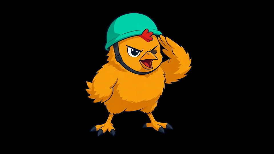 A recruit chick, a small round gold chick in a Caribbean Green helmet, saluting